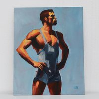 Original Hand painted Oil Painting on canvas Erotic Male Man Nude Gay