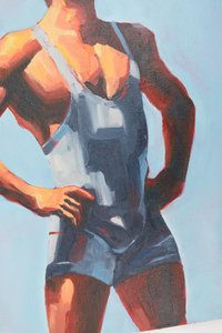 Original Hand painted Oil Painting on canvas Erotic Male Man Nude Gay