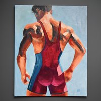 Original Hand painted Oil Painting on canvas Erotic Male Man Nude Gay