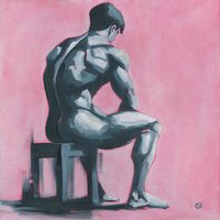 Original Hand painted Oil Painting on canvas Erotic Male Man Nude Gay