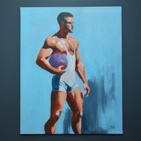 Original Hand painted Oil Painting on canvas Erotic Male Man Nude Gay