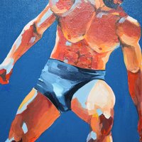 Original Hand painted Oil Painting on canvas Erotic Male Man Nude Gay