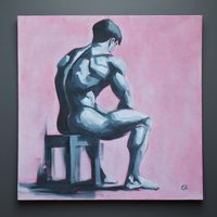 Original Hand painted Oil Painting on canvas Erotic Male Man Nude Gay