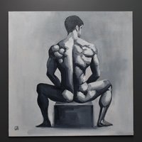 Original Hand painted Oil Painting on canvas Erotic Male Man Nude Gay