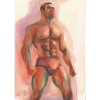Original Hand-painted Art: Colorful Nude Male Man in Watercolors