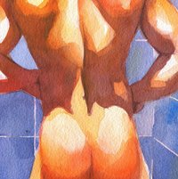 Original Hand-painted Art: Colorful Nude Male Man in Watercolors
