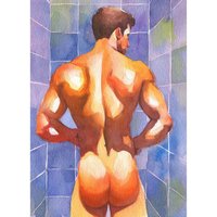 Original Hand-painted Art: Colorful Nude Male Man in Watercolors