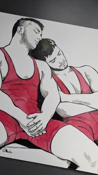Original Hand painted Artwork Ink Drawing Erotic Male Man Gay