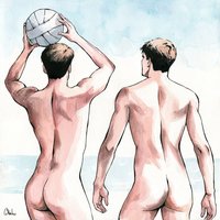Original Hand painted Artwork Ink Drawing Erotic Male Man Gay