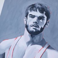 Original Hand painted Oil Painting on canvas Erotic Male Man Nude Gay