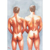 12x16" Original Hand painted Artwork Watercolor Painting Gay Man Male Nude A3
