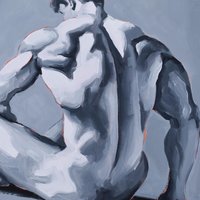 Original Hand painted Oil Painting on canvas Erotic Male Man Nude Gay