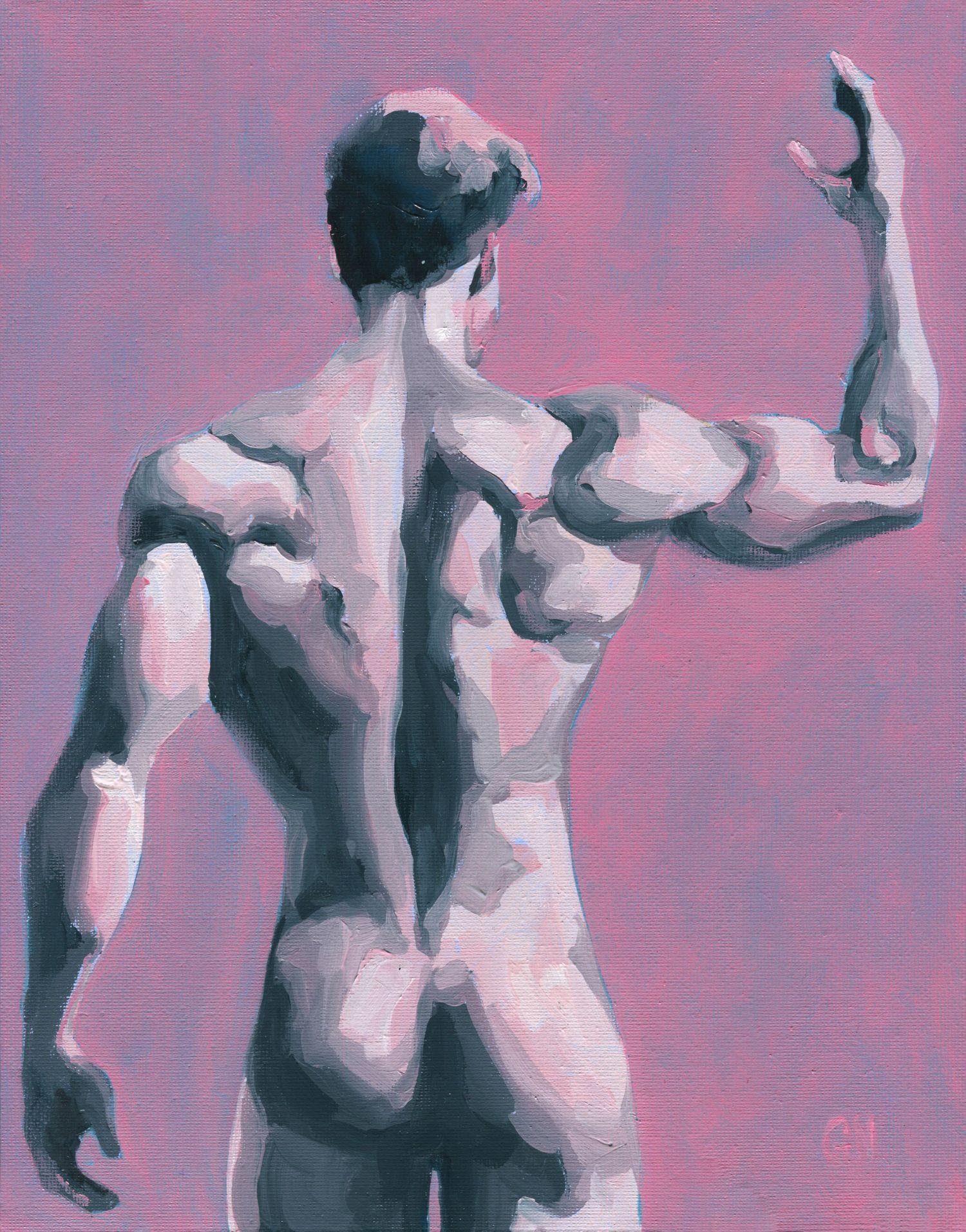 Original Hand painted Oil Painting on canvas Erotic Male Man Nude Gay