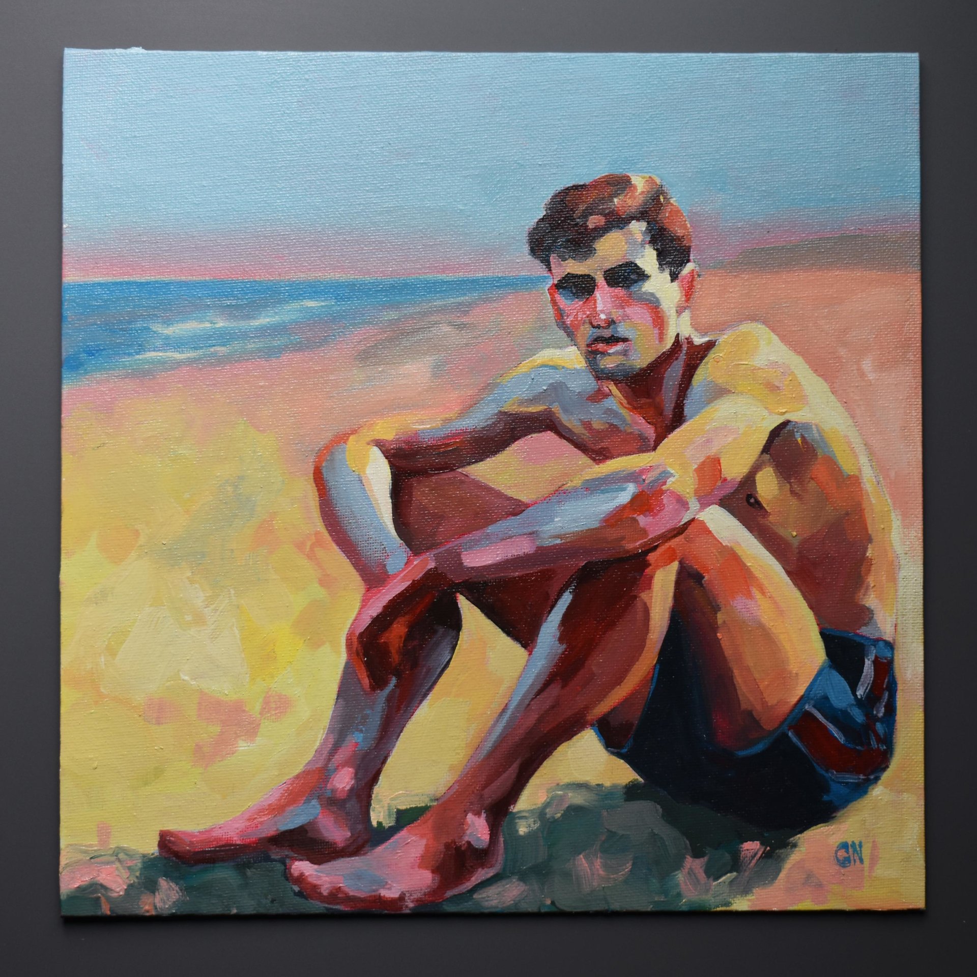 Original Hand painted Oil Painting on canvas Erotic Male Man Nude Gay