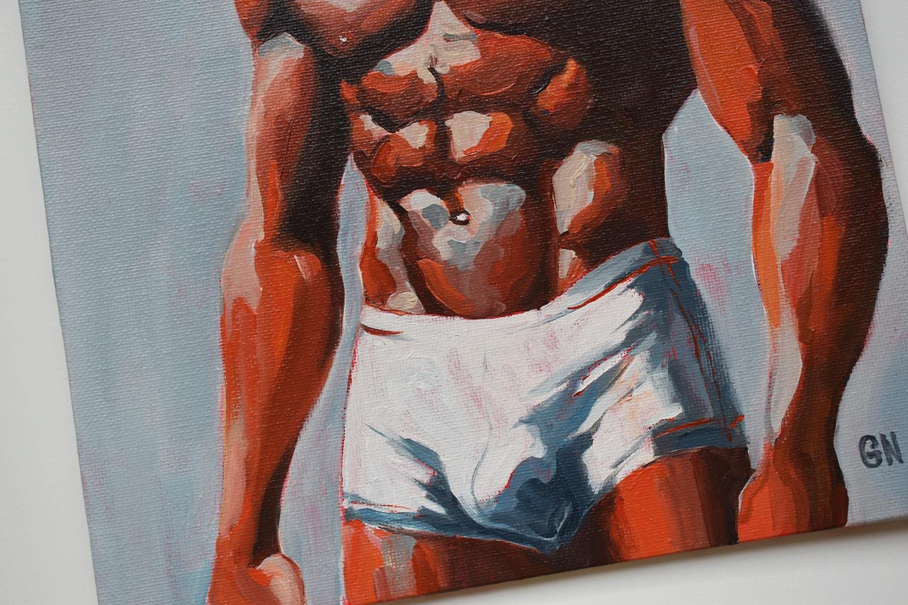 Original Hand painted Oil Painting on canvas Erotic Male Man Nude Gay