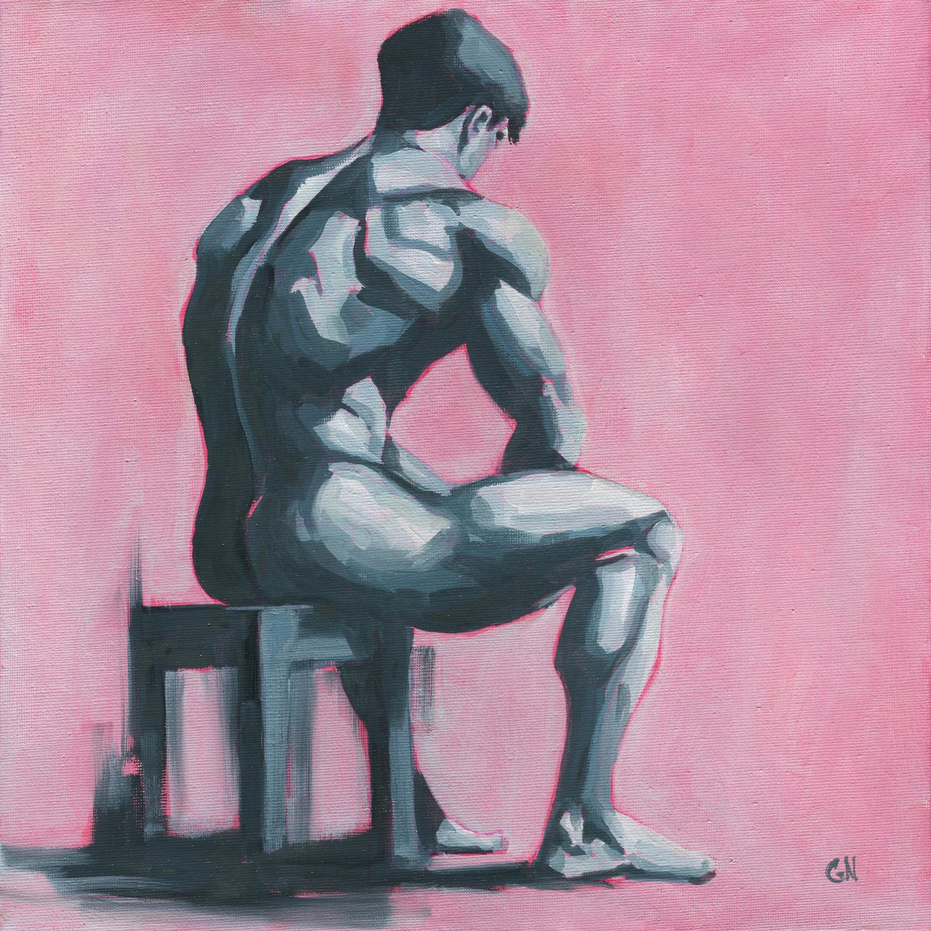 Original Hand painted Oil Painting on canvas Erotic Male Man Nude Gay
