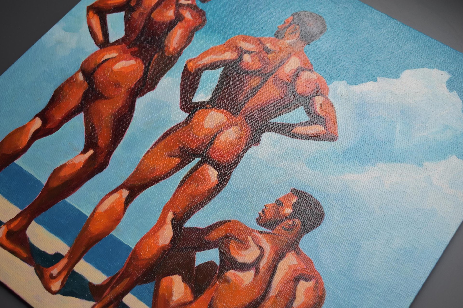 Original Hand painted Oil Painting on canvas Erotic Male Man Nude Gay