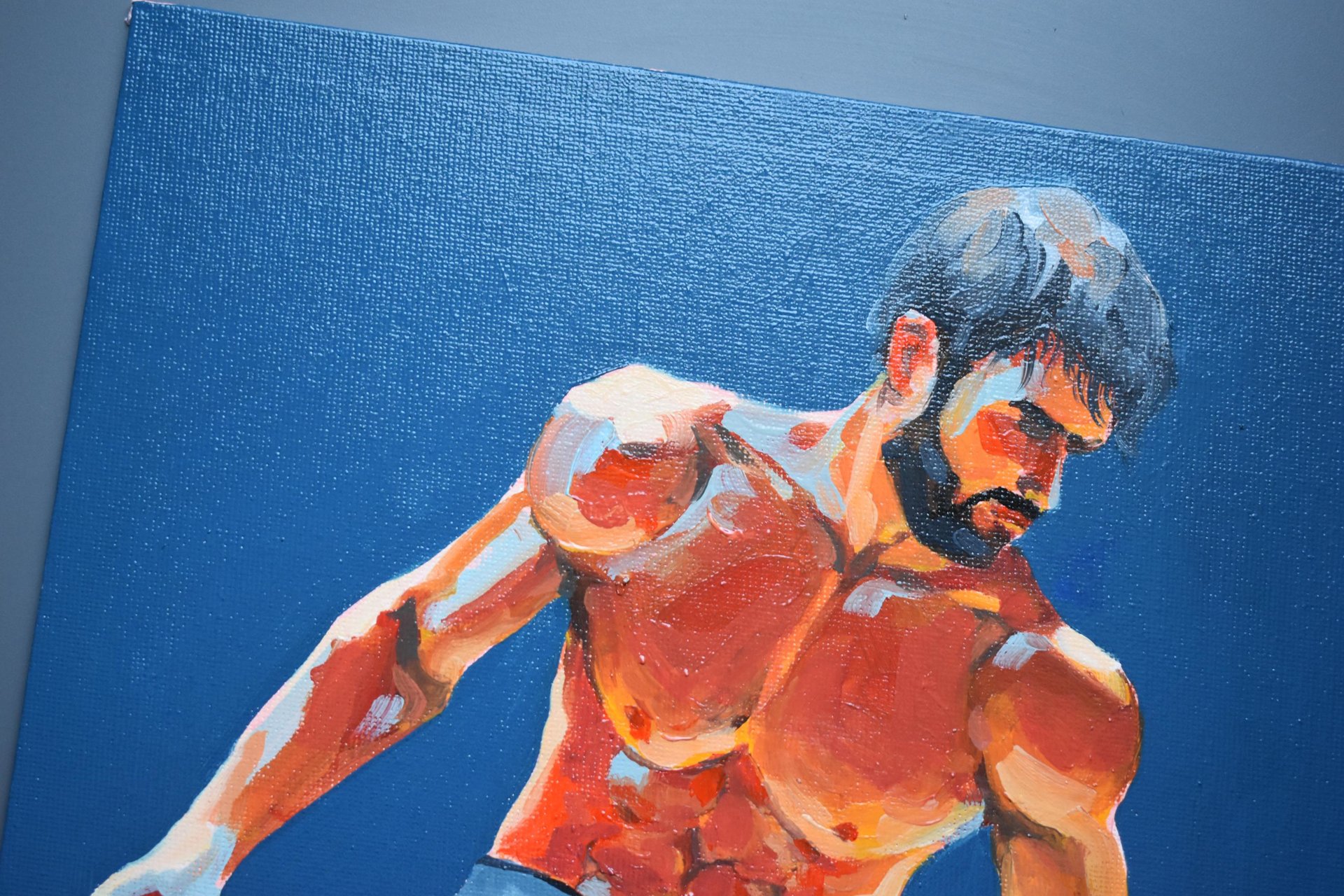 Original Hand painted Oil Painting on canvas Erotic Male Man Nude Gay