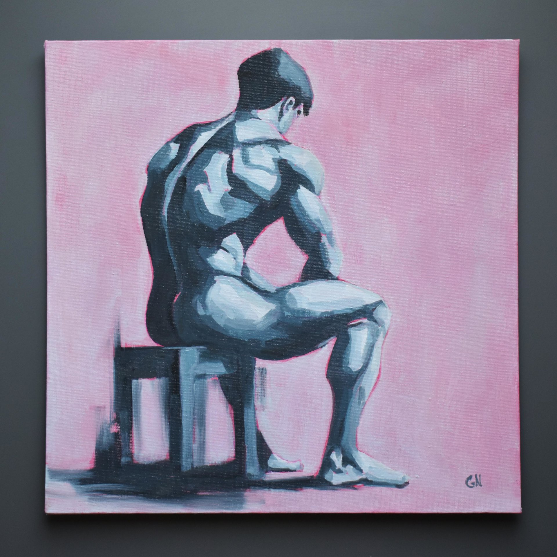 Original Hand painted Oil Painting on canvas Erotic Male Man Nude Gay