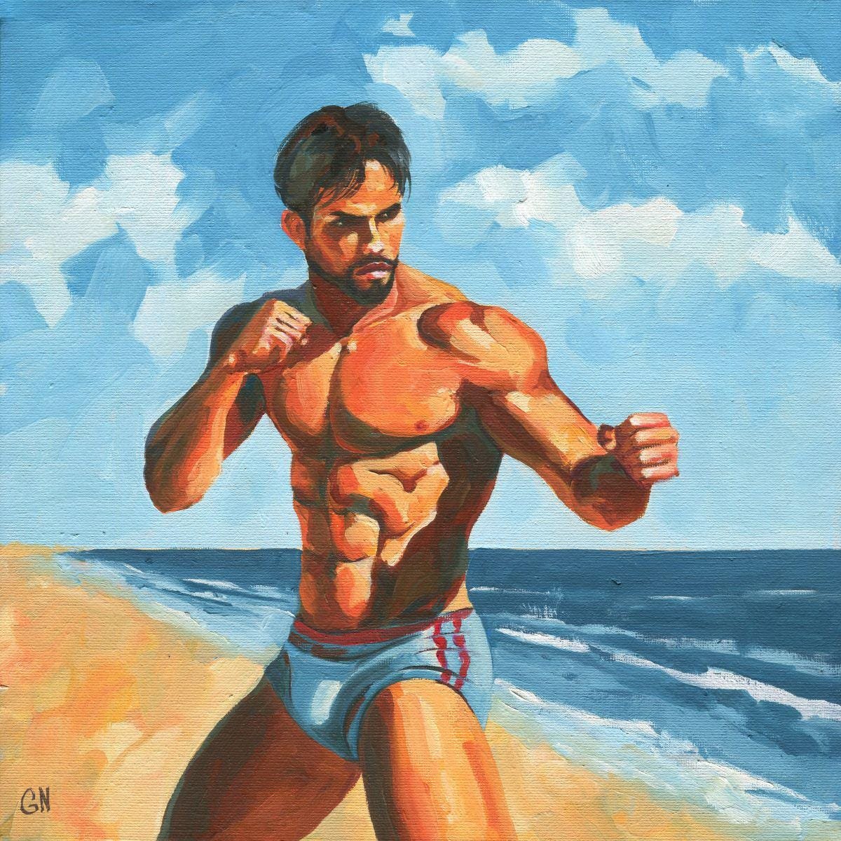 Original Hand painted Oil Painting on canvas Erotic Male Man Nude Gay