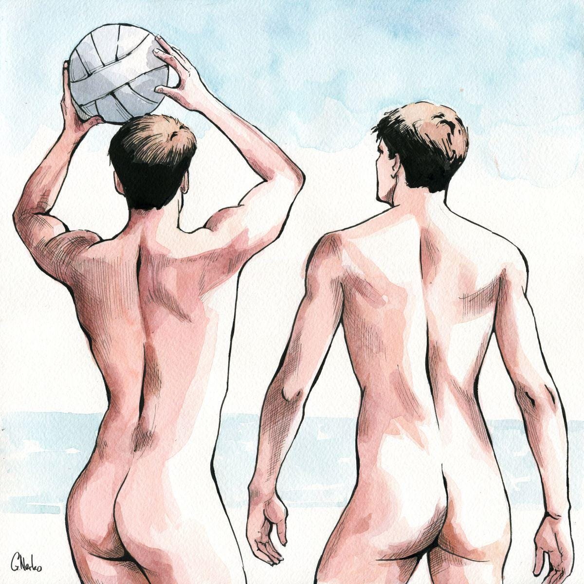 Original Hand painted Artwork Ink Drawing Erotic Male Man Gay