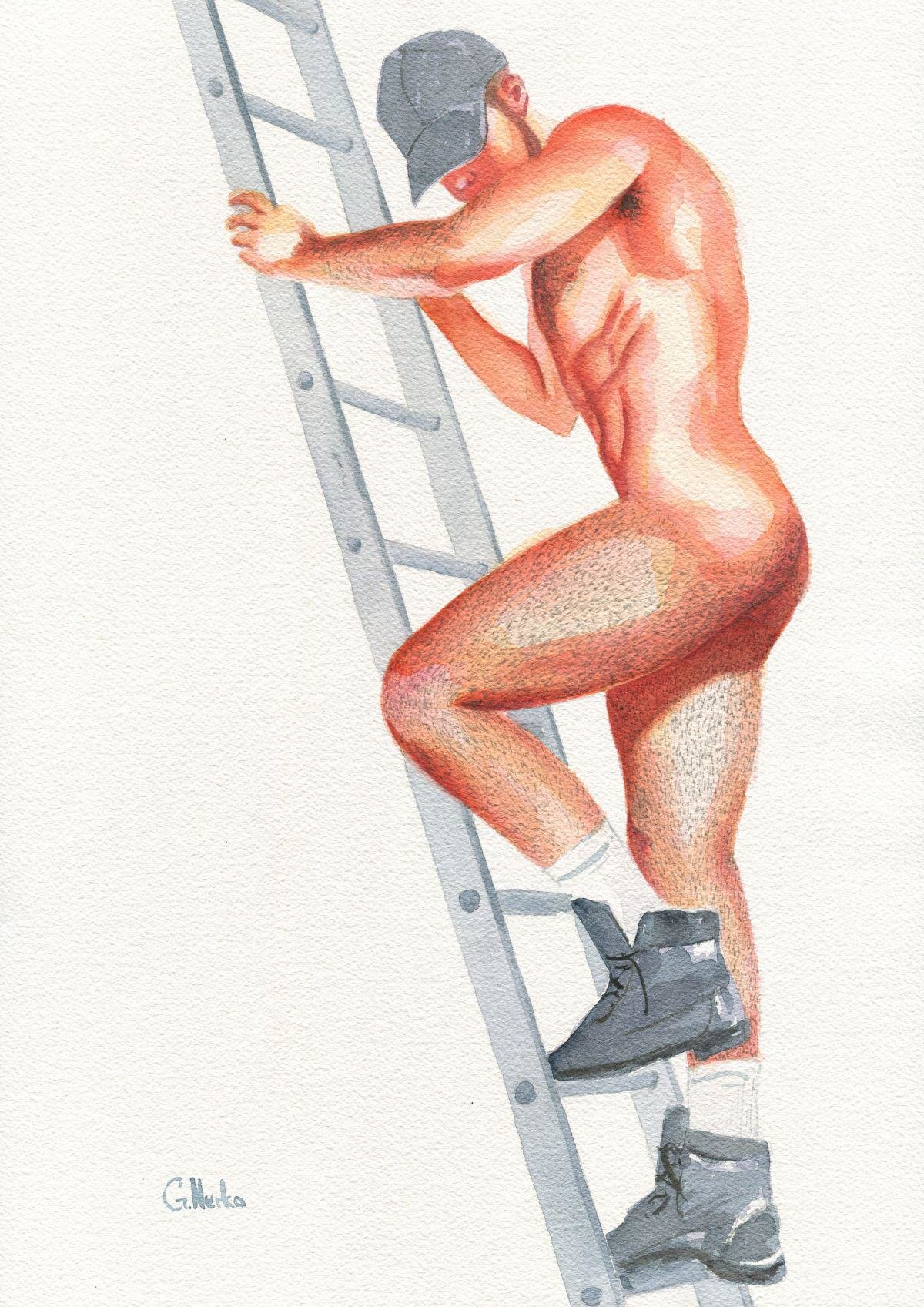 Unique Gay Man Art - Original Watercolor Painting on A3 Paper, 12x16 Inches