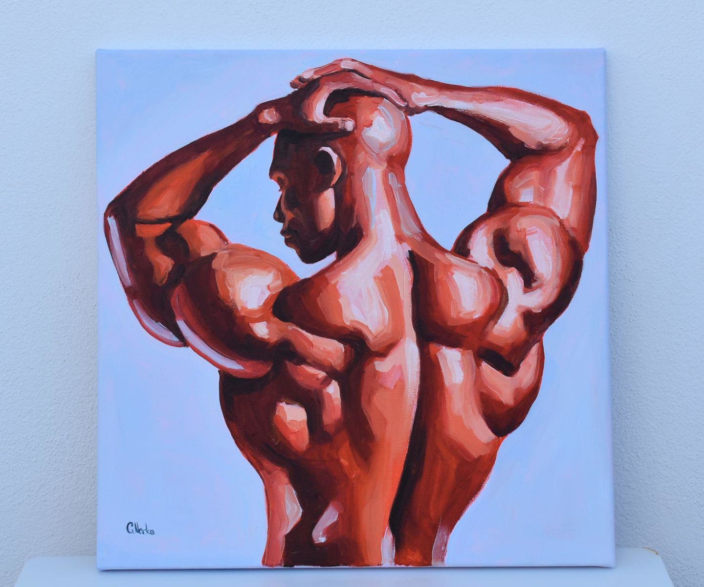 Original Hand painted Oil Painting on canvas Erotic Male Man Nude Gay