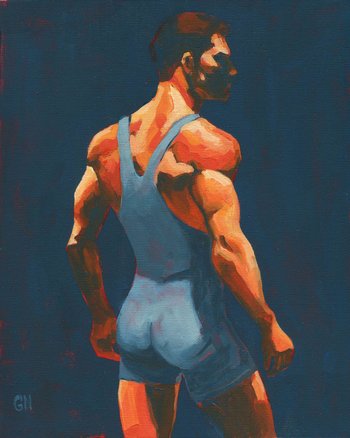 Original Hand painted Oil Painting on canvas Erotic Male Man Nude Gay