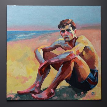 Original Hand painted Oil Painting on canvas Erotic Male Man Nude Gay