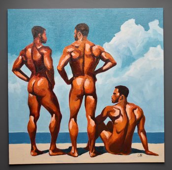Original Hand painted Oil Painting on canvas Erotic Male Man Nude Gay