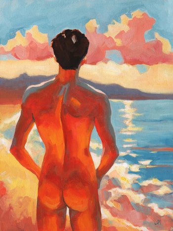 Original Hand painted Oil Painting on canvas Erotic Male Man Gay