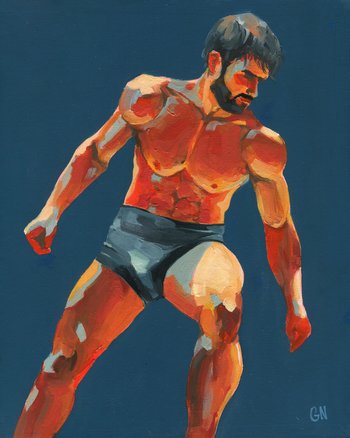 Original Hand painted Oil Painting on canvas Erotic Male Man Nude Gay