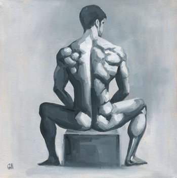 Original Hand painted Oil Painting on canvas Erotic Male Man Nude Gay