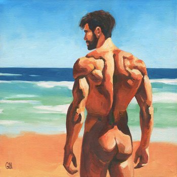 Original Hand painted Oil Painting on canvas Erotic Male Man Nude Gay