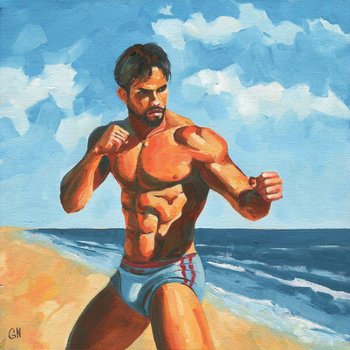 Original Hand painted Oil Painting on canvas Erotic Male Man Nude Gay