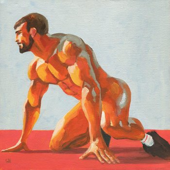 Original Hand painted Oil Painting on canvas Erotic Male Man Nude Gay