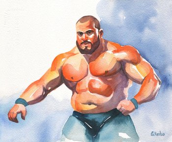 12x10" Original Hand painted Artwork Watercolor Painting Gay Man Male Nude