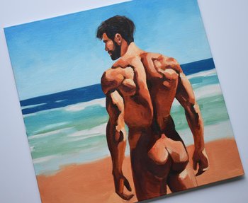 Original Hand painted Oil Painting on canvas Erotic Male Man Nude Gay