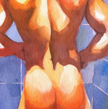 Original Hand-painted Art: Colorful Nude Male Man in Watercolors