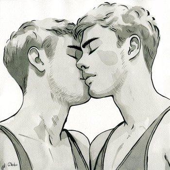 Original Hand painted Artwork Ink Drawing Erotic Male Man Gay