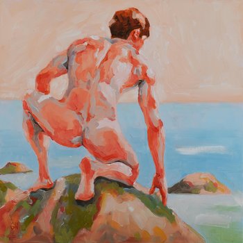 Original Hand painted Oil Painting on canvas Erotic Male Man Nude Gay