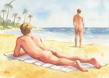 12x16" Original Hand painted Artwork Watercolor Painting Gay Man Male Nude A3